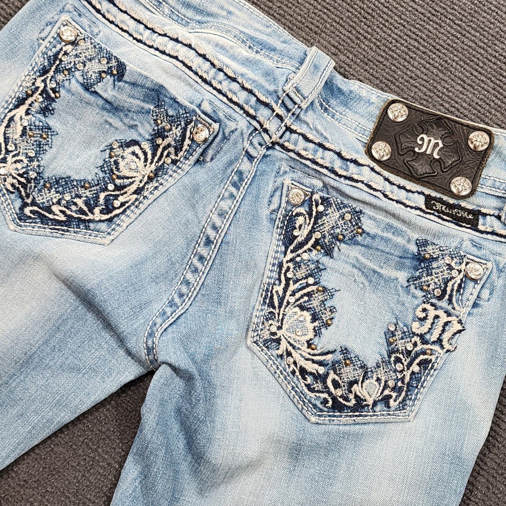 Miss Me Skinny Jeans Women 27 Light Blue Distressed Embroidered  Y2K